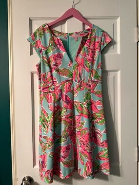 Lilly Pulitzer Aqua Pink & Green Floral Midi Dress